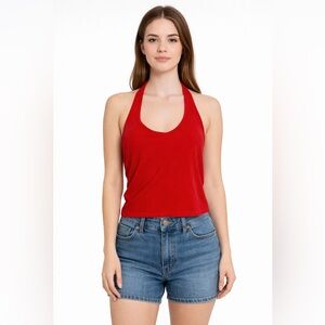 Garage Ribbed Red Halter Crop Top Size‎ M